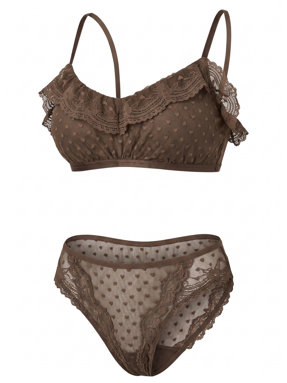 wild fable Brown Lace-Trim Dot Bralette & Bikini Set choose from xxs/xs/sm/med/L
